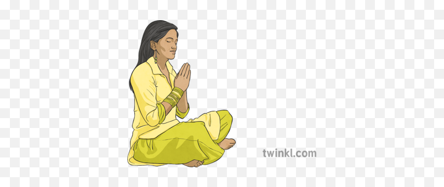 Download Free Png Hindu Woman Praying Illustration - Twinkl Hindu People Praying Vector,Praying Png