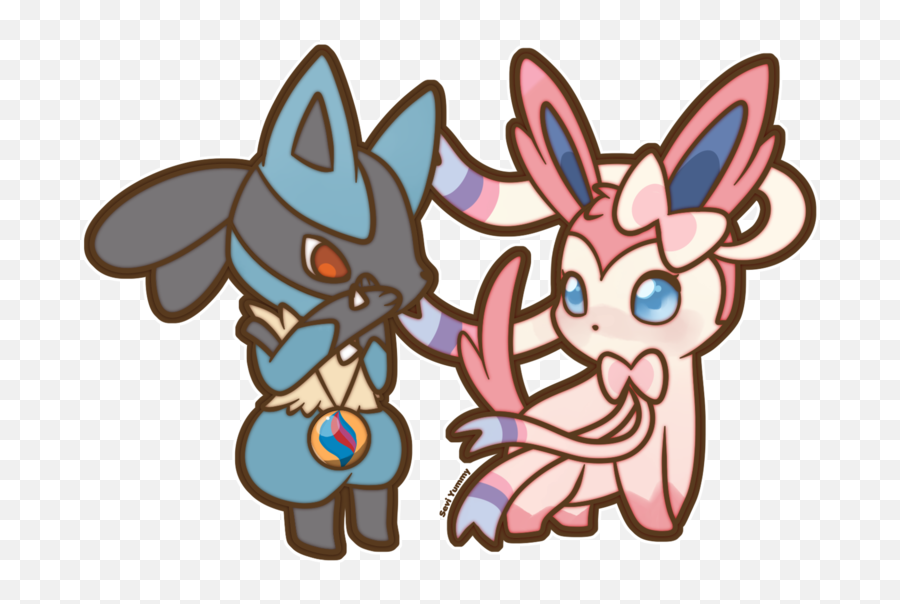 Download Hd Picture Free Stock Commission Chibi And Lucario - Pokemon Lucario Sylveon Png,Sylveon Transparent