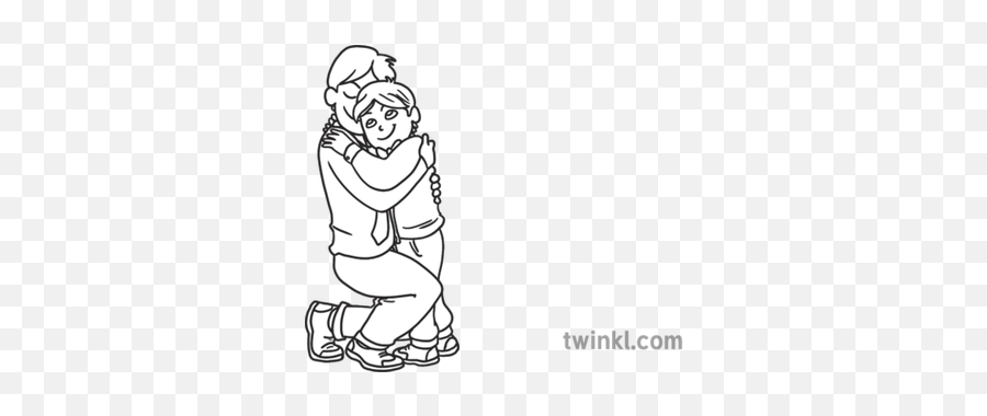 Boy Hugging His Dad Black And White Rgb Illustration - Twinkl Language Png,Hugging Icon