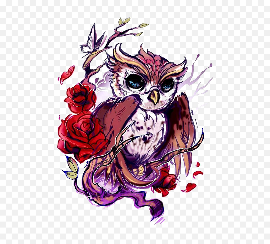 Download Flash Owl Artist Rose Tattoo Free Transparent Image - Owl With Rose Tattoo Png,Owl Transparent