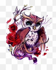 Download Flash Owl Artist Rose Tattoo Free Transparent Image - Owl With Rose Tattoo Png,Owl Transparent
