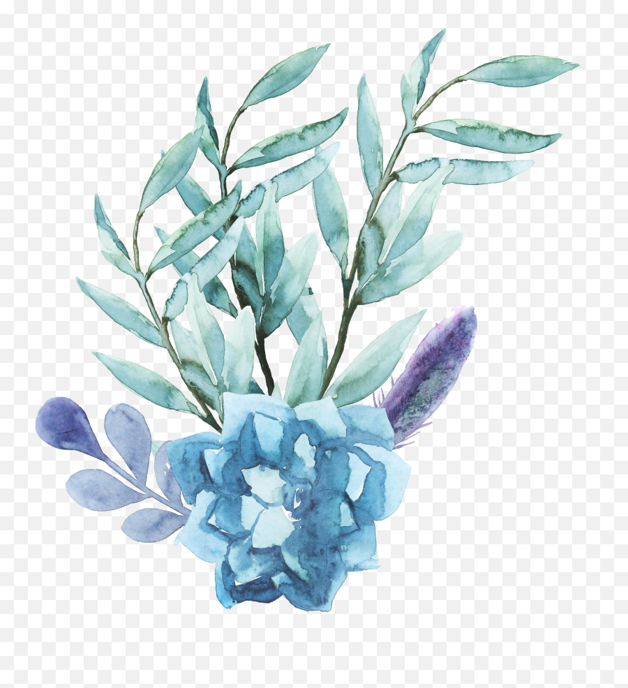 Watercolor Flowers Blue - Blue Watercolor Flowers Transparent Background Png,Watercolor Flowers Png