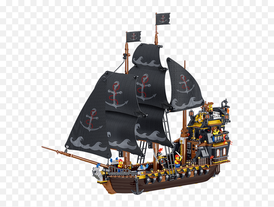 1334pcs Black Pearl Ship Boat Pirate Kingdom Caribbean Building Block Brick Toys - Lego Pirates Ship Png,Pirate Ship Logo