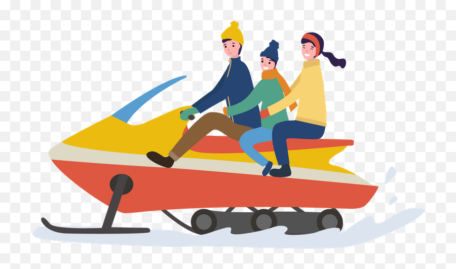 Best Premium Family Enjoying Snowmobiling Illustration - Cartoon Image Of Children Snowmobiling Png,Snowmobile Icon