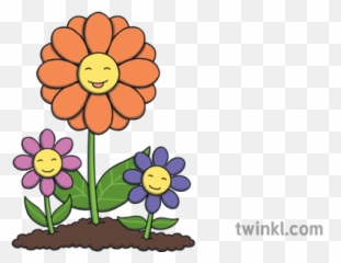Smiling Flowers Cartoon Plants Mothers Day Ks1 Illustration - Png