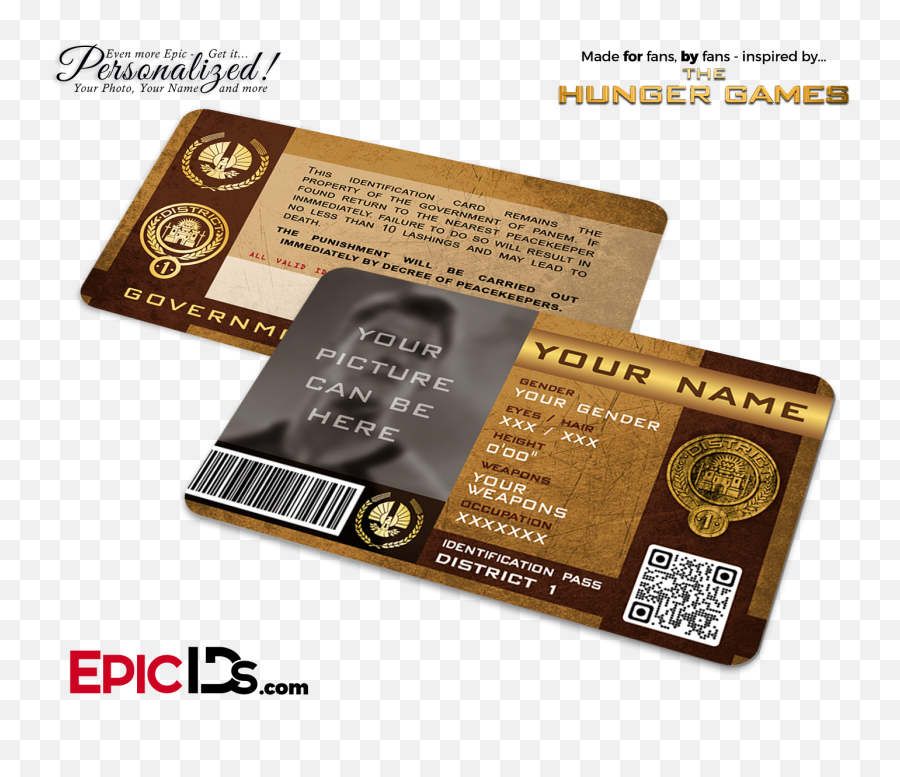 The Hunger Games Inspired Panem District 1 Identification Card Photo Personalized - Gloss The Hunger Games Png,Hunger Games Png