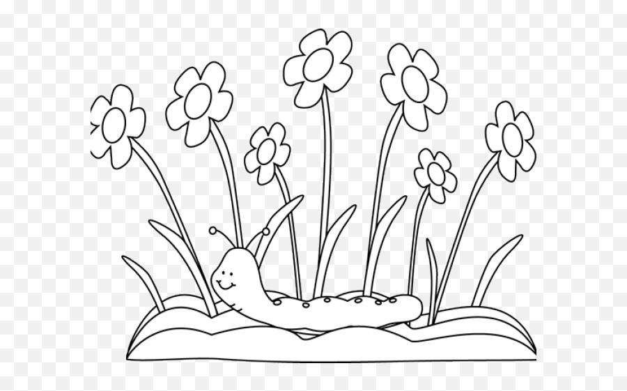 Download Spring Outline Cliparts - Flower Garden Clip Art Black And White Clipart Flowers Png,Flower Garden Png