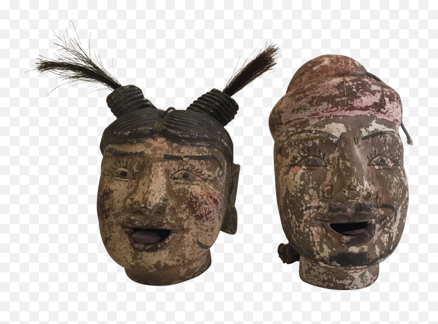 Antique Asian Puppet Heads - A Pair Artifact Png,Puppet Strings Png