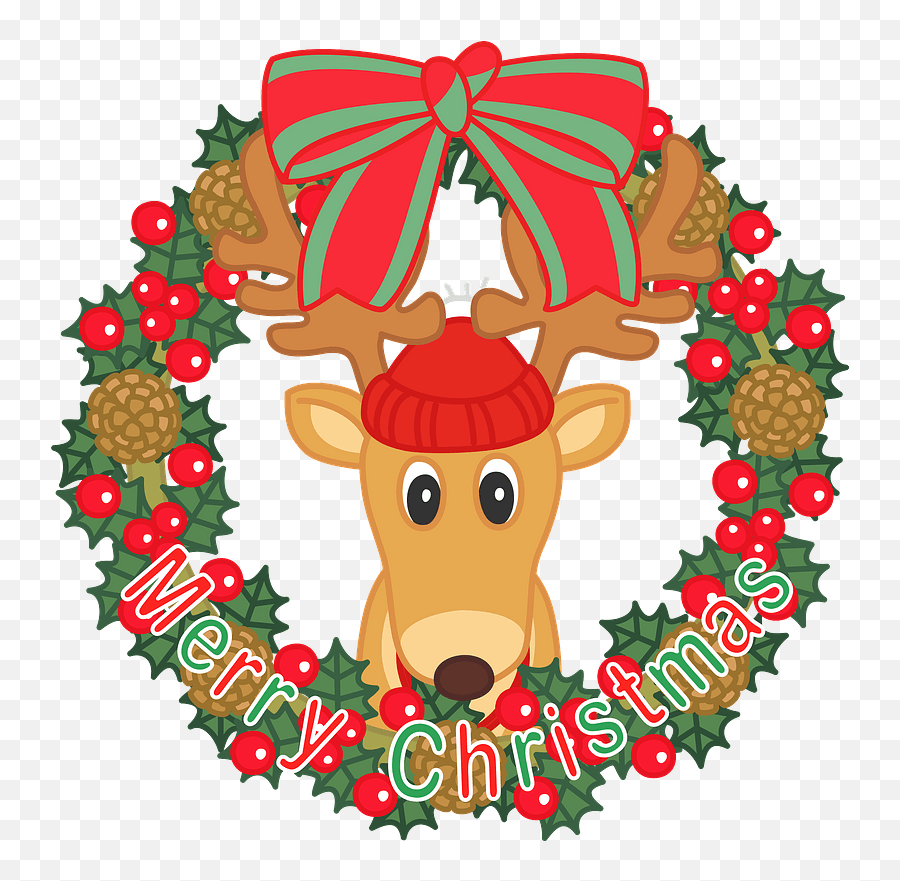 Christmas Wreath With Reindeer Clipart Free Download - Reindeer Christmas Cartoon Cute Transparent Reindeer Png,Christmas Wreath Transparent