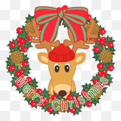 Christmas Wreath With Reindeer Clipart Free Download - Reindeer Christmas Cartoon Cute Transparent Reindeer Png,Christmas Wreath Transparent