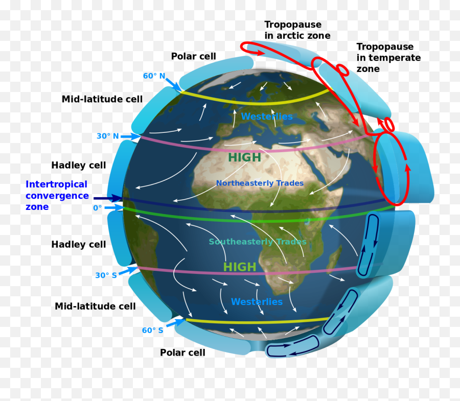 Global Atmospheric Circulations Physical Geography - Trade Winds Map Png,Wind Effect Png