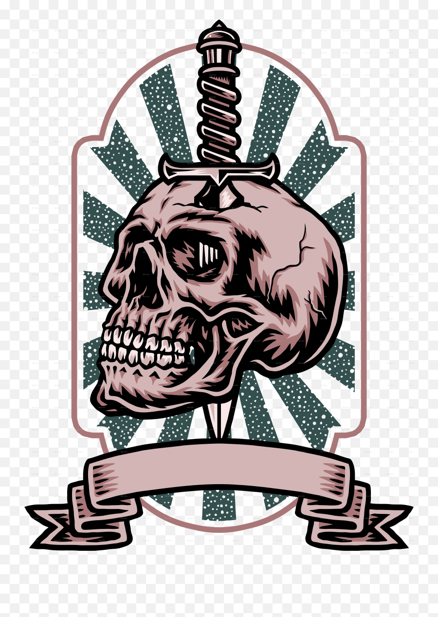 Skull Knife With Banner - Neptunbrunnen Png,Knife Tattoo Png
