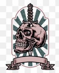 Skull Knife With Banner - Neptunbrunnen Png,Knife Tattoo Png