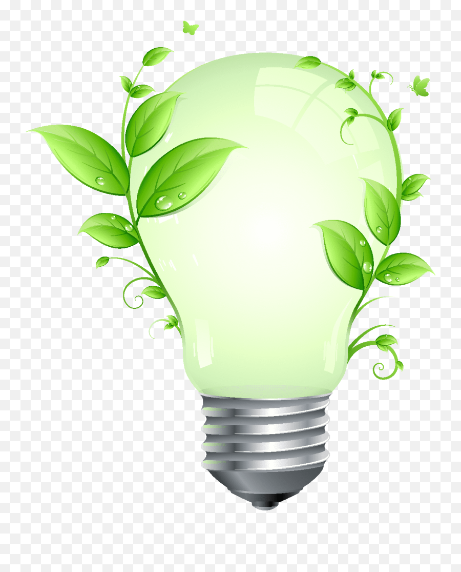 Green Leaf And Energy Saving Lamp Vector Download - Save Energy Images Hd Png,Energy Saving Icon