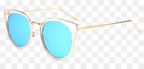Cat Eye Metal Frame Wrap Mirrored Sunglasses Pink Transparentblue - Turquoise png