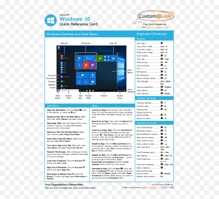 Microsoft Windows 10 - Windows 10 Quick Reference Card Png,No Battery Icon On Taskbar Windows 10