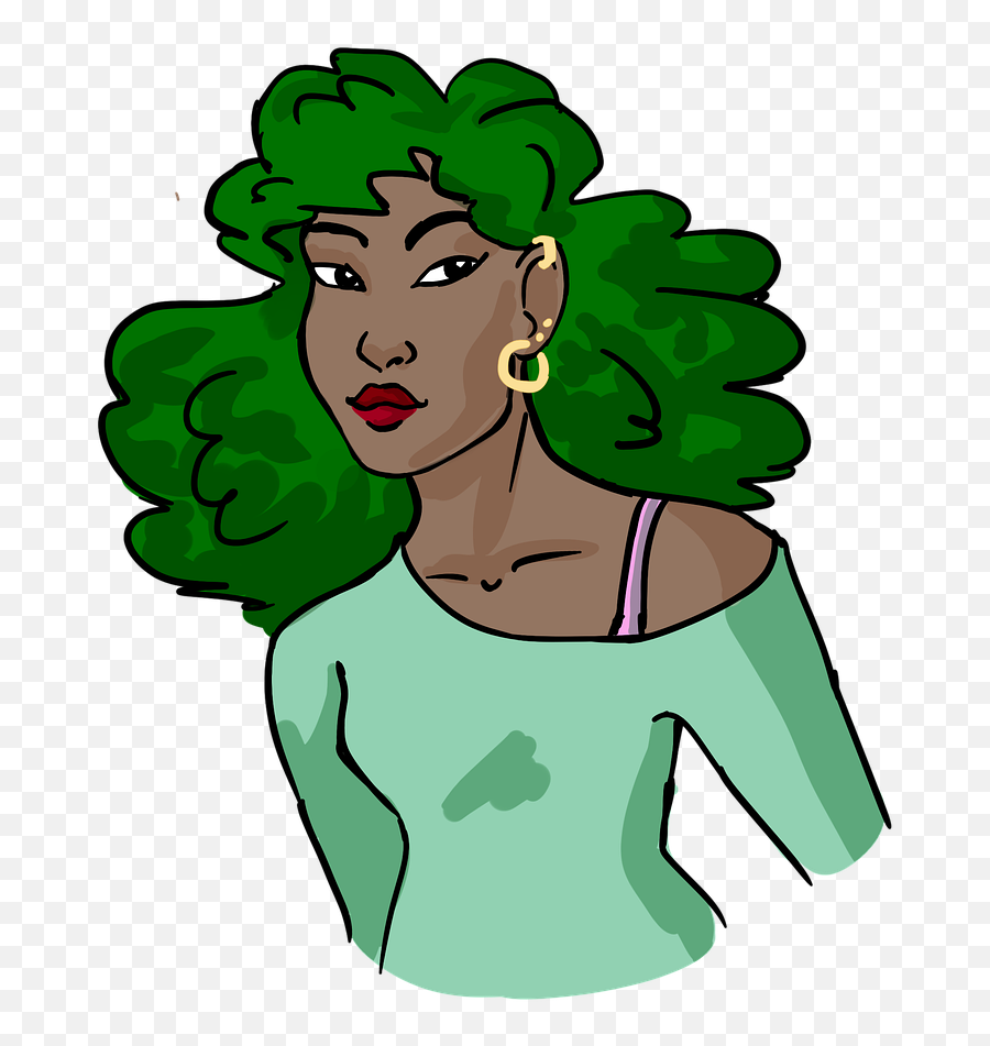 Black Woman Lady Green Hair - Free Image On Pixabay Png,Black Woman Png