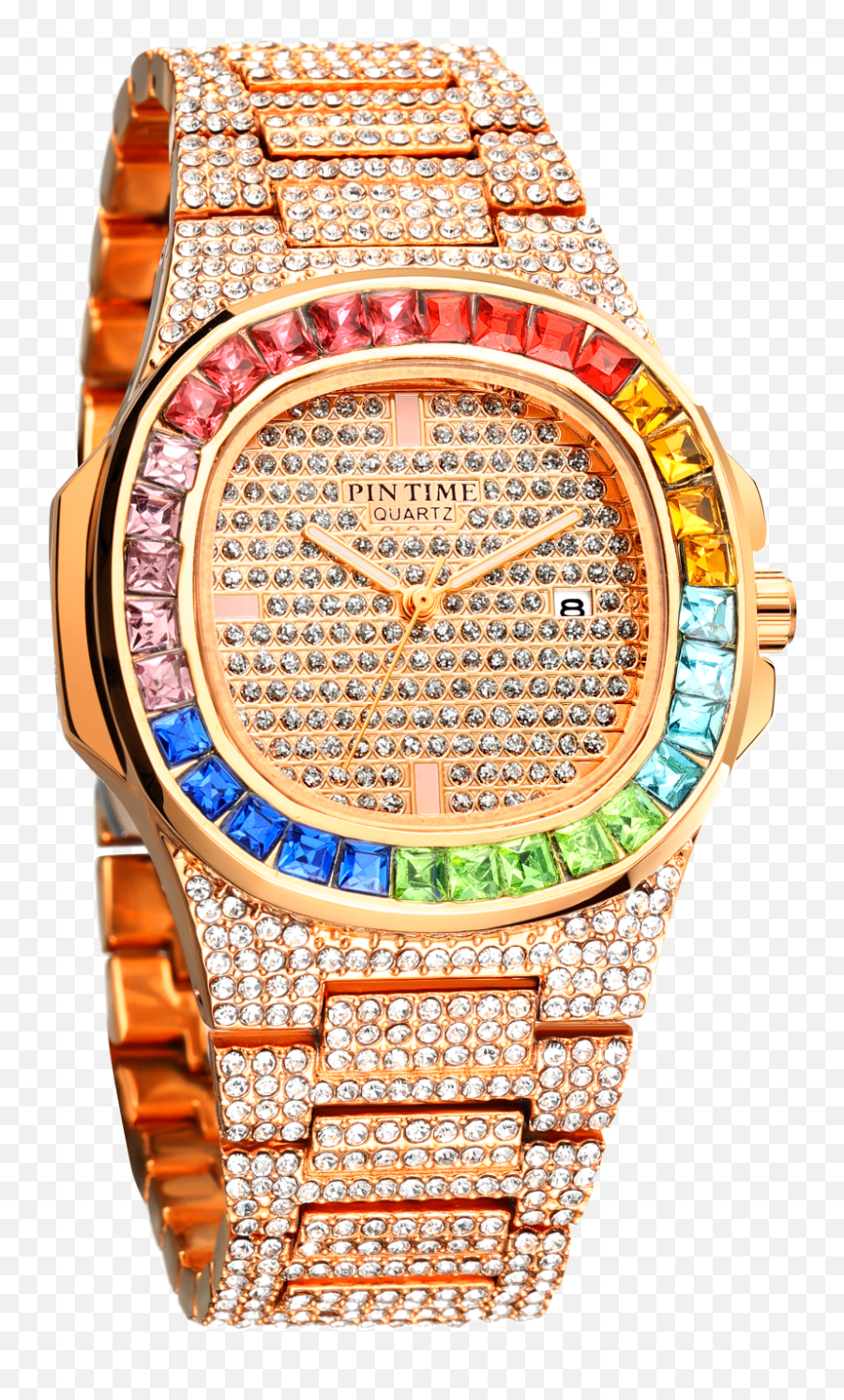 Us 1799 90 Offfashion Diamond Mens Watches Top Brand Luxury Calendar Hip Hop Iced Out Watch Gold Steel Clock Relogio Masculino Reloj Hombre - Transparent Iced Out Rolex Png,Iced Out Chain Png