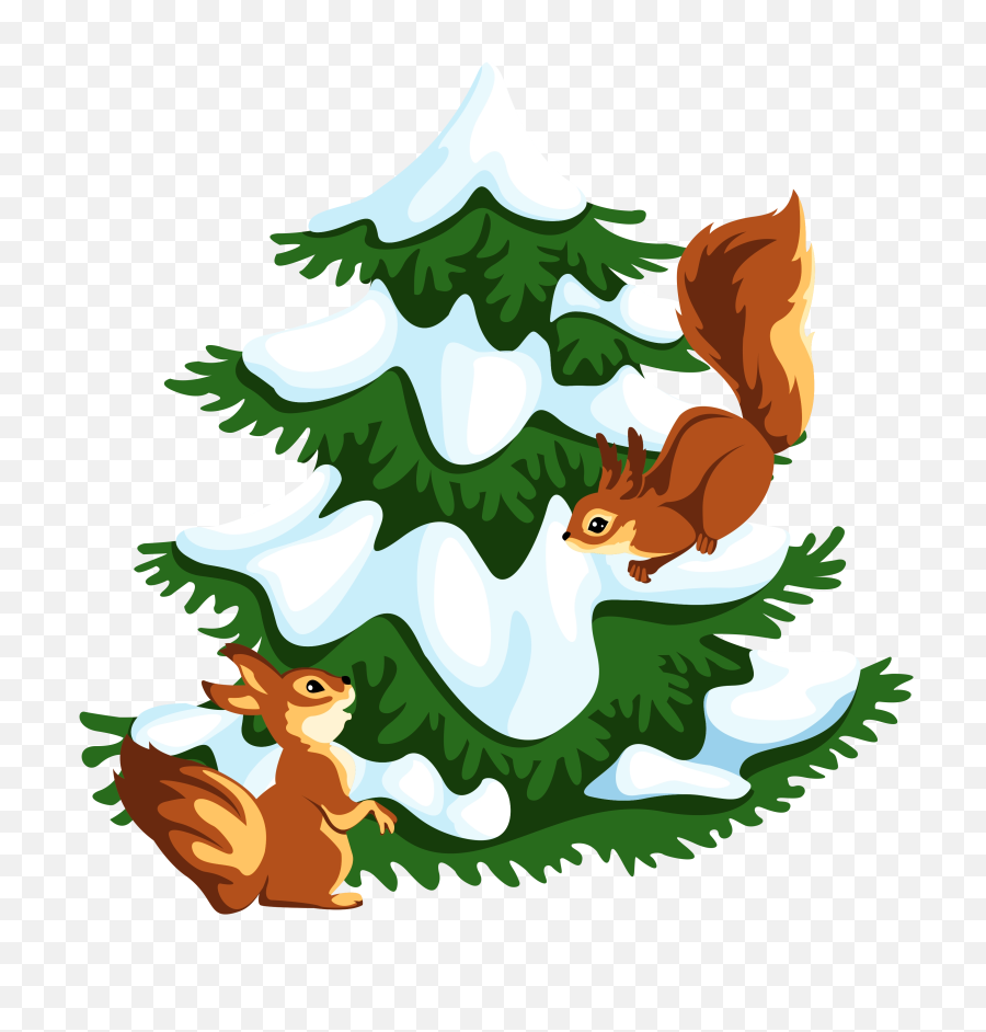Snowy Drzewo Z Wiewiórkami Png Clipart - Squirrel Christmas Tree Clipart,Snowy Trees Png
