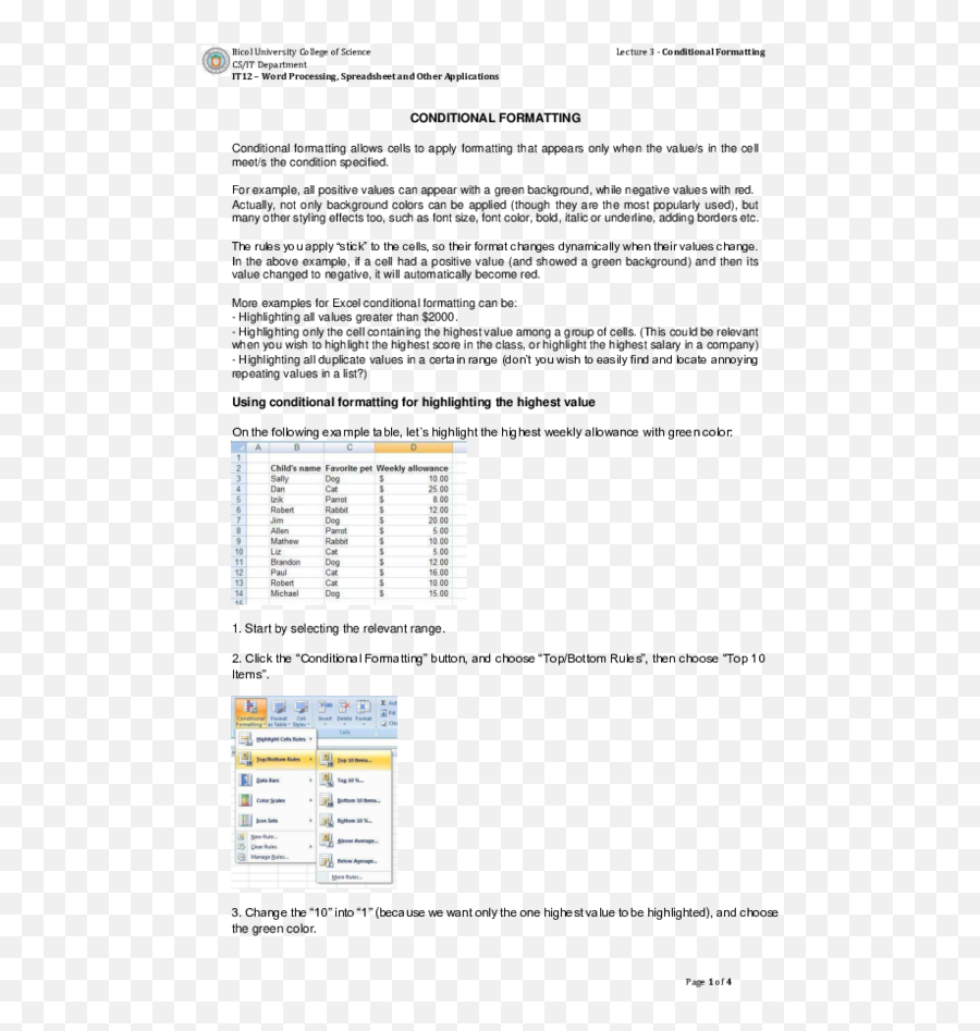 Pdf Lecture 3 Conditional Formatting Harry West - Document Png,Format Painter Icon