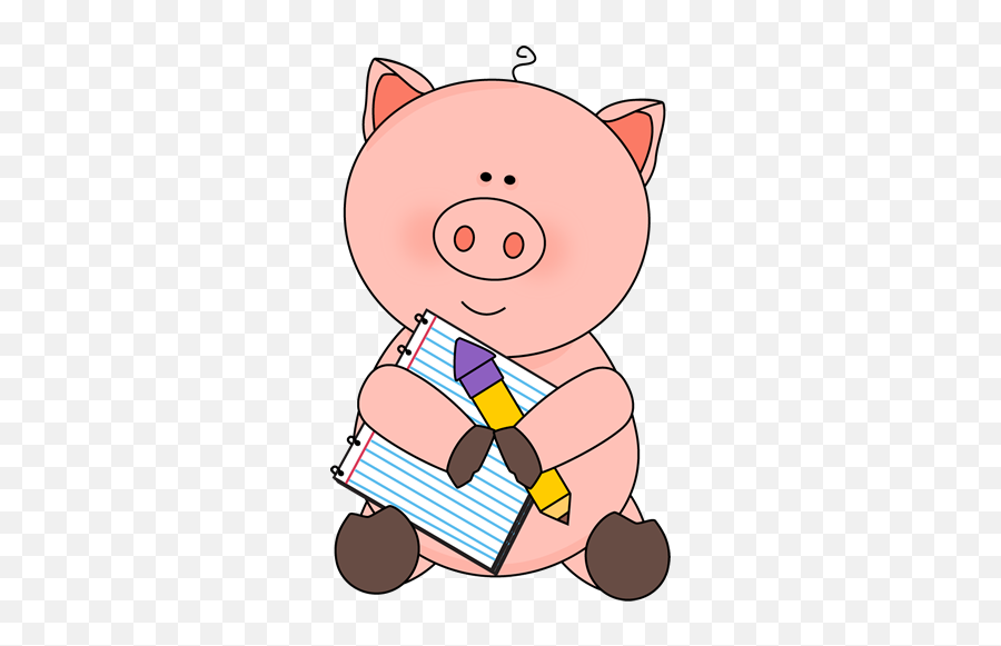 Pig With Notepad And Pencil - Animal With Pencil Clipart Animal Writing Clipart Black And White Png,Writing Clipart Png