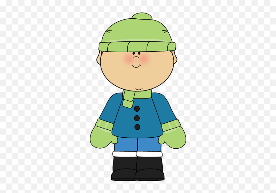 Download Hd In A Green Scarf Cap Gloves Blue Winter Coat And - Winter Boy Clipart Png,Boy Clipart Transparent