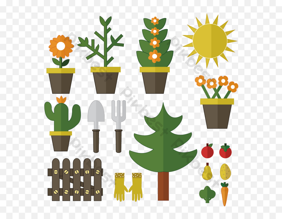 Garden Plants And Tools Vector Picture Png Images Ai Free - Vertical,Greenery Icon