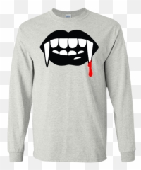 Black Vampire Fangs Halloween Ls T - Shirt U2013 Tee Support Png,Vampire Fangs Png