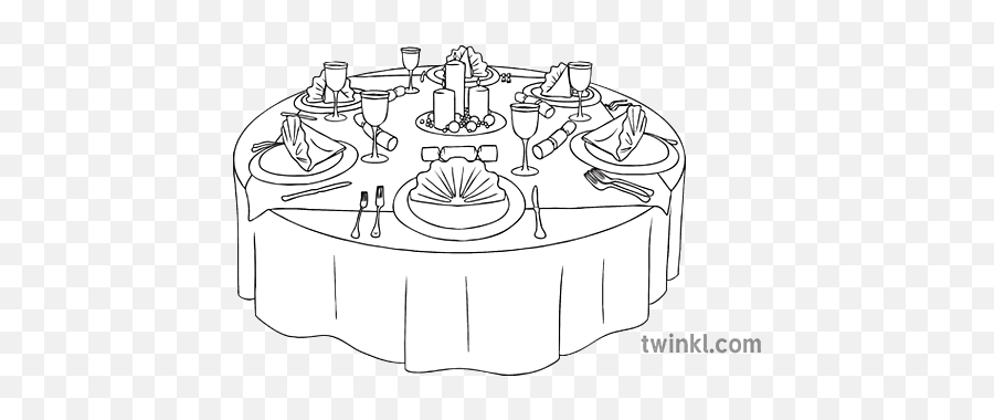 Christmas Dinner Table Black And White 2 Illustration - Twinkl Cake Decorating Supply Png,Dinner Table Icon