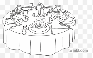 Christmas Dinner Table Black And White 2 Illustration - Twinkl Cake Decorating Supply png