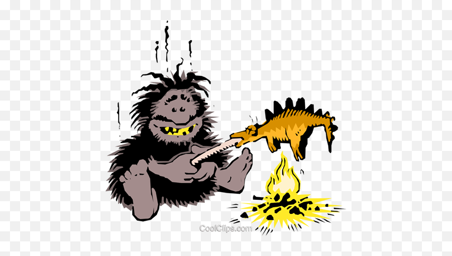 Caveman Cooking Dinner Royalty Free Vector Clip Art - Homem Das Cavernas Se Alimentando Png,Caveman Png