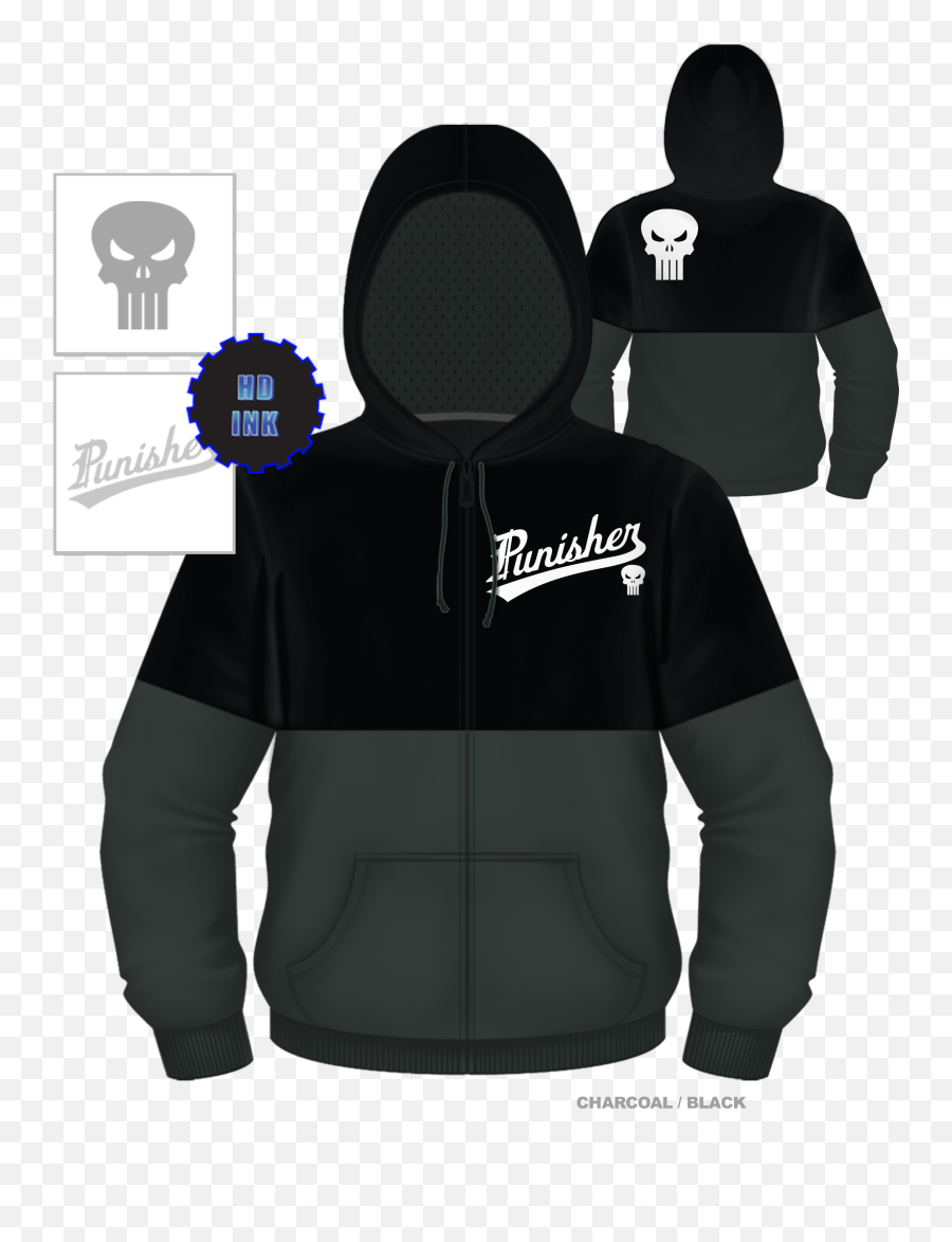 Marvel All Hail The Punisher Skull Hd Ink Colorblock Zip Up Sweatshirt Hoodie - New Years Day Band T Shirts Png,Punisher Skull Transparent