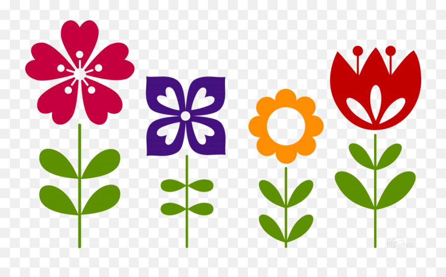 Four Colorful Flowers - One Simple Gallery Canvas Artwork Thank You Teacher Appreciation Week Png,Simple Flower Png