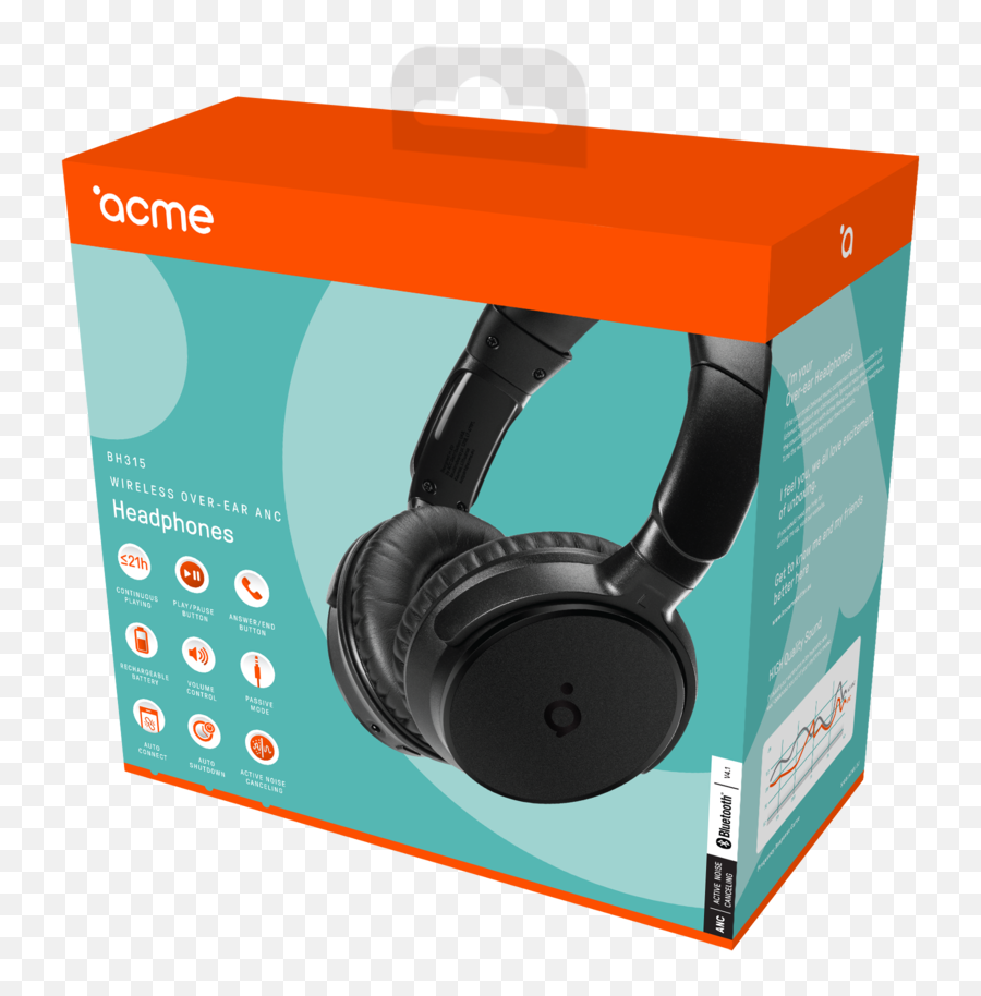 Acme Wireless Over - Ear Anc Headphones Bh315 Headphones Png,Earbuds Transparent Background