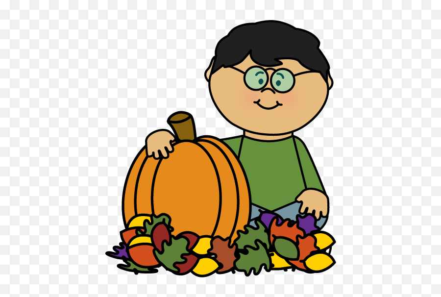 Boy Sitting In Leaves With Pumpkin Clip Art - Boy Sitting In Fall Kid Clip Art Png,Thanksgiving Pumpkin Png