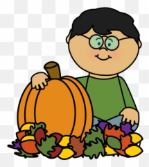 Boy Sitting Leaves With Pumpkin Clip Art - Fall Kid png