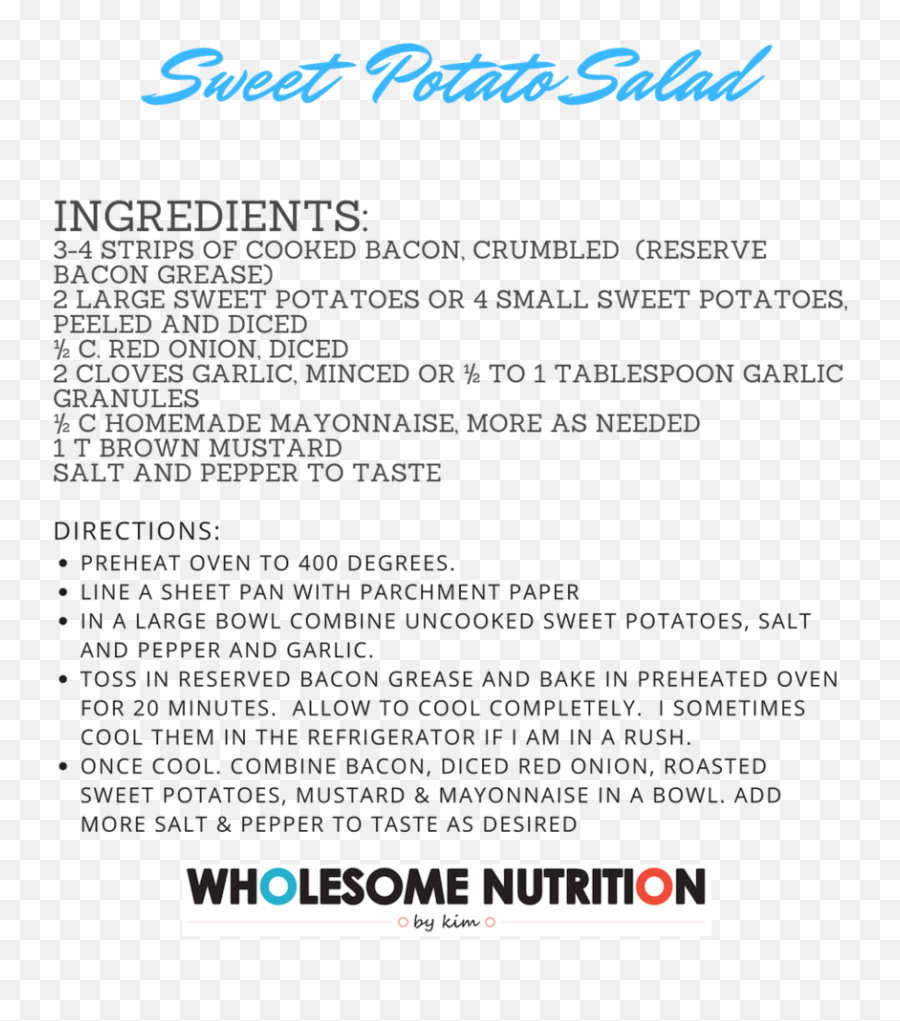 Sweet Potato Salad U2014 Wholesome Nutrition By Kim - Horizontal Png,Sweet Potato Png