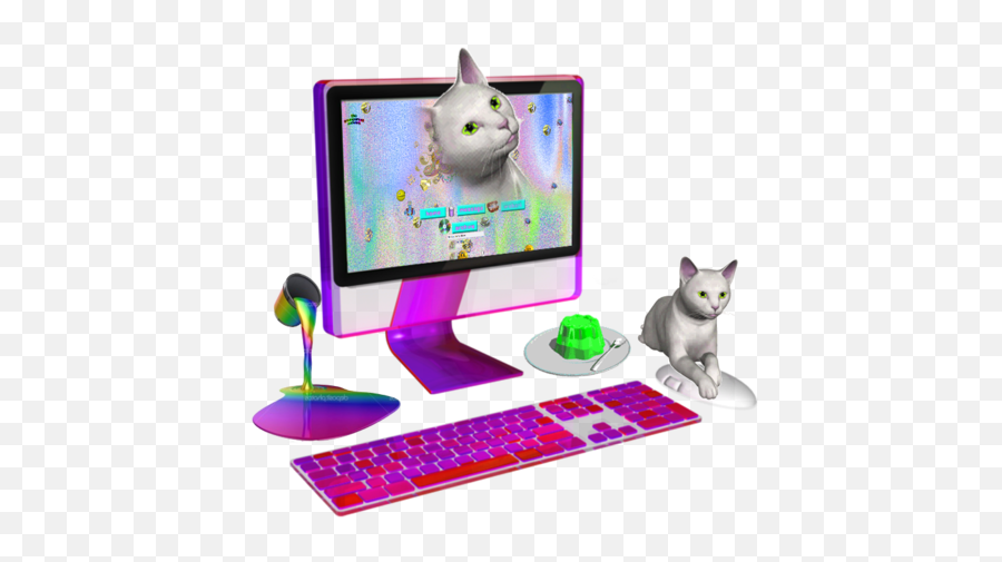 Download Cats And A Mac Vaporwave Art Glitch Pixel - Computer Vaporwave Png,Transparent Pixel Cat
