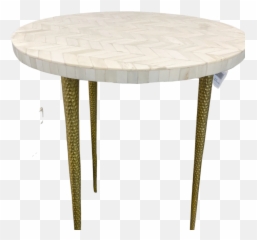 Bone Inlay Chevron Pattern Side Table With Antique Gold Legs - Coffee png