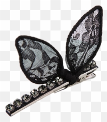 Black Bunny Ears Lace And Crystal Hair Clip - Butterfly Png,Bunny Ears Transparent