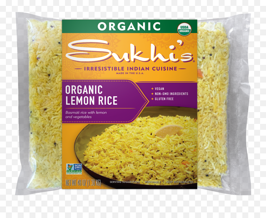 Vegan Ready To Eat Lemon Rice Sukhiu0027s Indian Cuisine - Sukhis Lemon Rice Costco Png,Rice Transparent Background