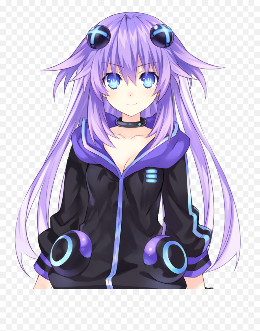 Purple Heart In Black Parka Dress And With Her Hairs Down - Hyperdimension Neptunia Purple Heart Png,Purple Heart Png