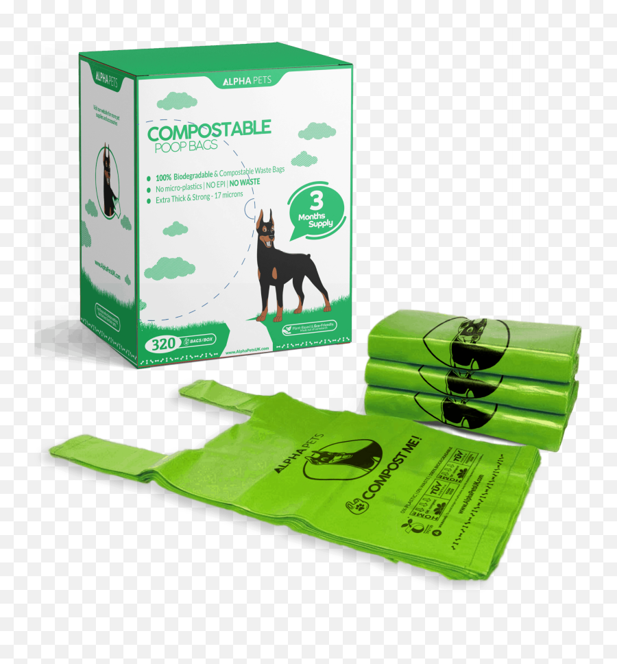 Alpha Pets Compostable Dog Poo Bags With Easy - Tie Handles 320 Large Biodegradable Cornstarch Pet Waste Bags 3 Month Supply With Dispenser Box Bag Png,Dog Poop Png