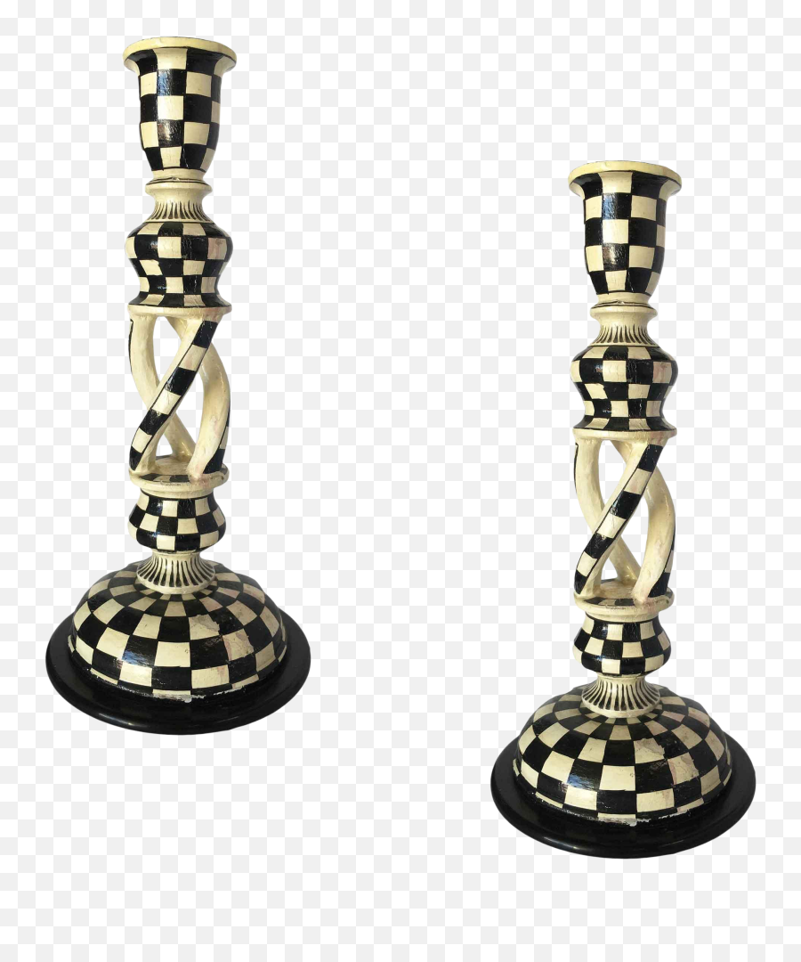 Custom Hand Made Ceramic Twist Checker Pattern Candlestick Pair - Decorative Png,Checker Pattern Png