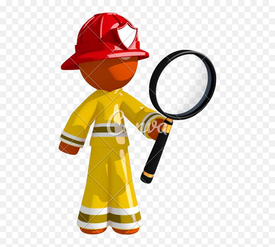 Men Clipart Magnifying Glass - Photography Transparent Orange Firefighter Clip Art Png,Magnifying Glass Clipart Transparent