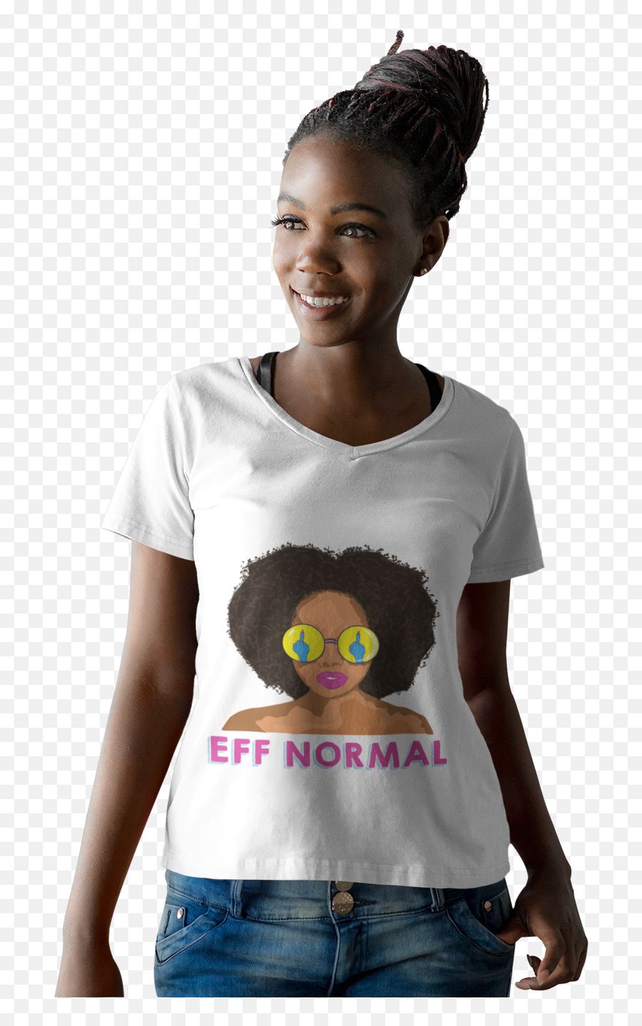 Eff Normal Anvil Ladiesu0027 V - Neck Tshirt Black Girl Png,Black Woman Png