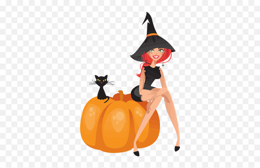 Witch Sitting - Clip Art Png,Cartoon Pumpkin Png