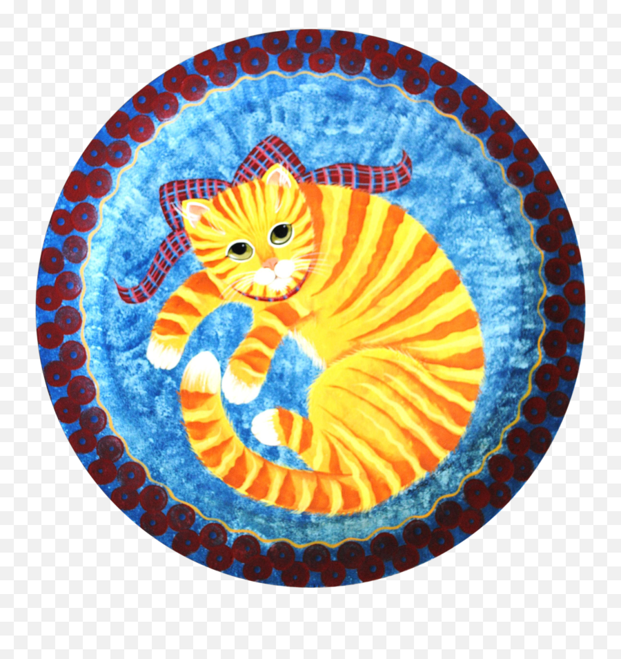 Nancy Albro Folk Art Americana Orange Cat Painted Wood Tray - Circle Png,Orange Cat Png