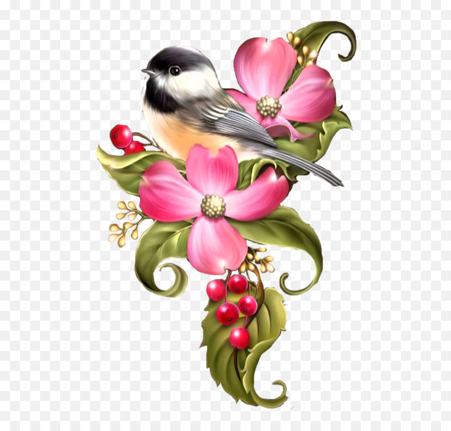 Birds Drawing Png Color Flower Art Painting - Transparent Png Birds And Flowers Png,Flower Drawing Png
