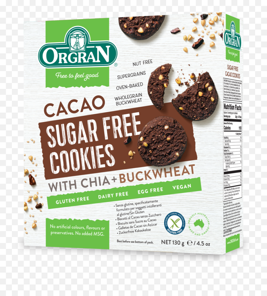 Cacao Sugar - Orgran Sugar Free Cacao Cookies Png,Cookies Transparent